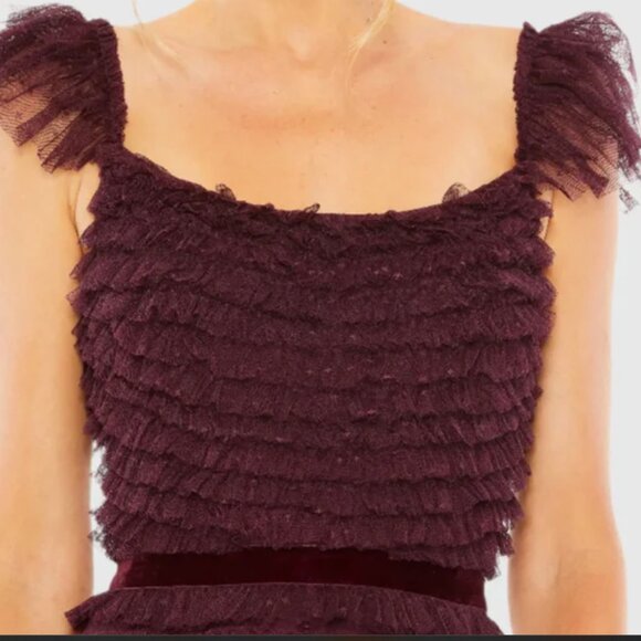 Mac Duggal Purple Ruffle Cap Sleeve Tiered Midi Dress Style 8054 - Picture 3 of 7